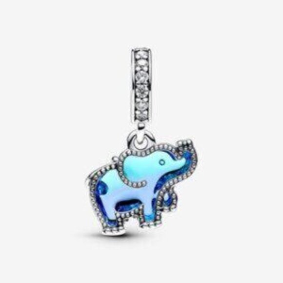 Authentic Blue Murano Glass Elephant Dangle Pandora Charm - Picture 2 of 5